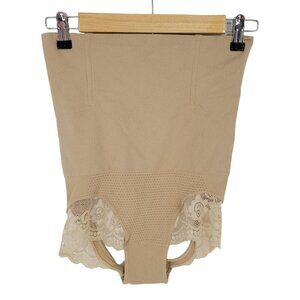 Ultra high waist tan Medium Large ribbed Structured shapewear lacy thong style